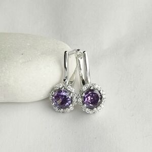 Amethyst cz halo earrings lever backs in Sterling Silver 🆕